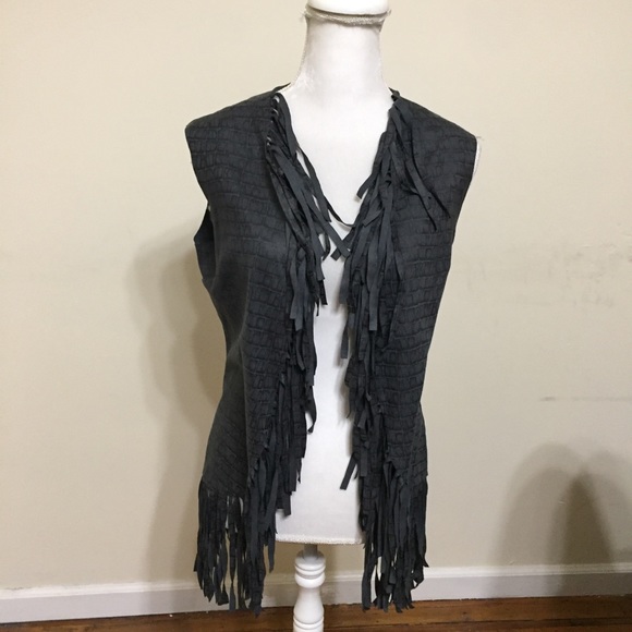 Alberto Makali Jackets & Blazers - Alberto Makali Size M Faux Suede Gray Vest Fringe